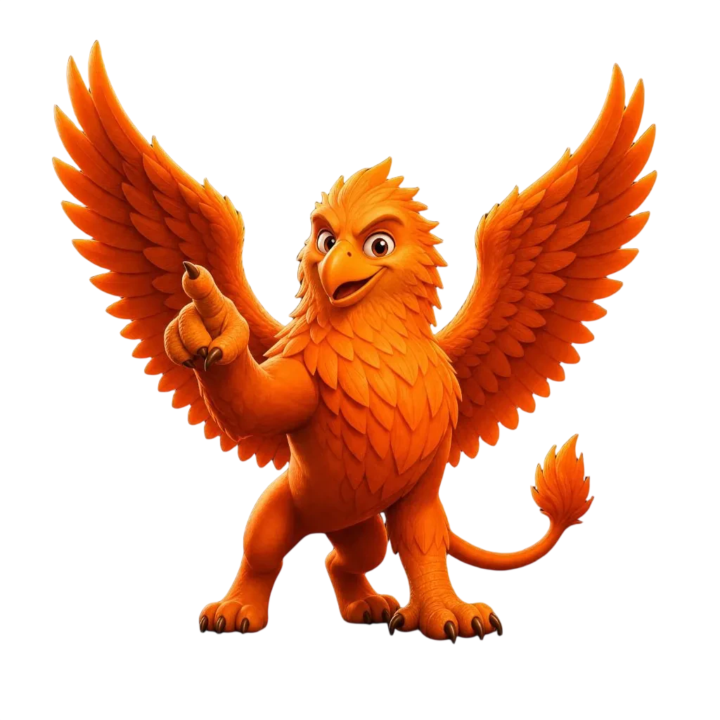 Griffin, mascote do Grupo Griffin, de asas abertas